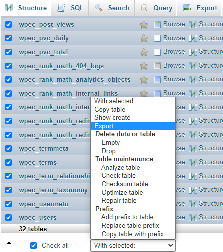 backup database di phpmyadmin