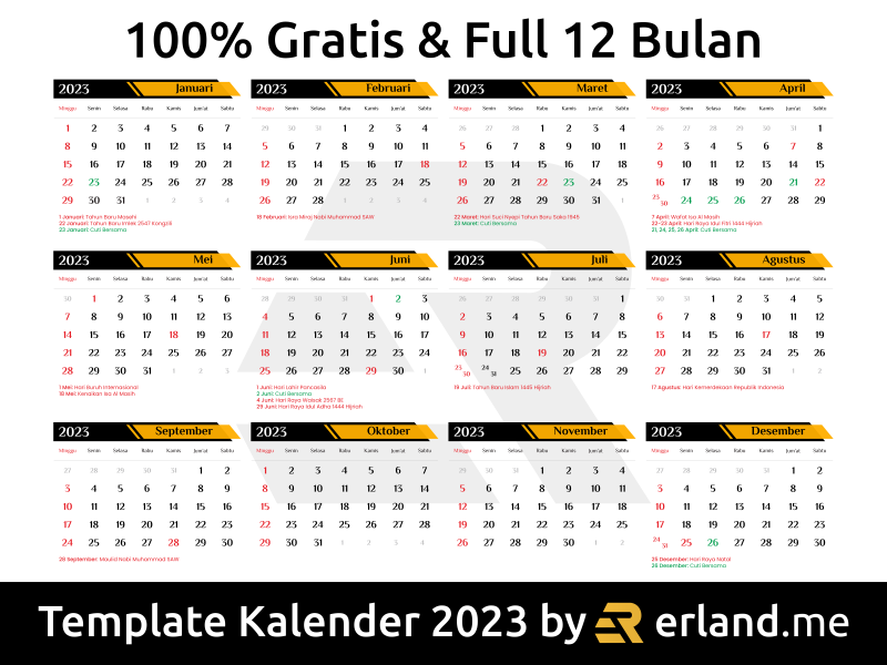 download template kalender 2023 gratis