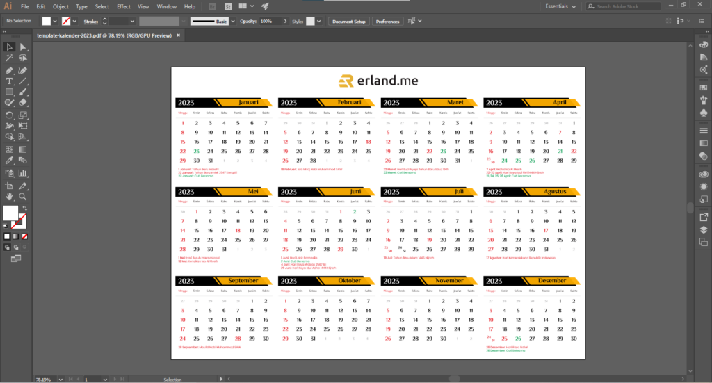 template kalender 2023 ai